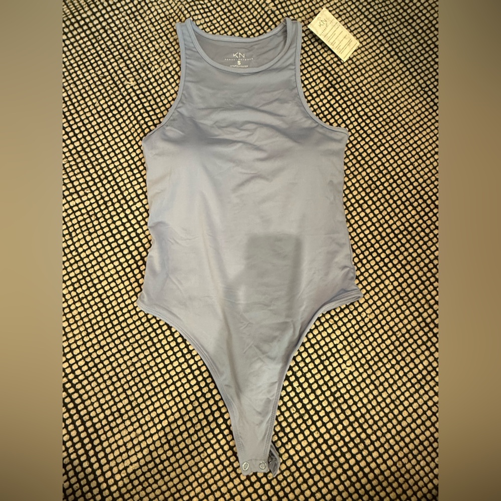 Smooth sky blue/periwinkle built-in bra bodysuit